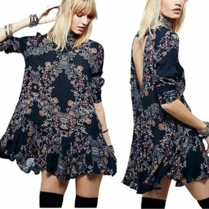 Free People Smooth Talker Floral Printed Tunic Dress Black Multi Color Size S